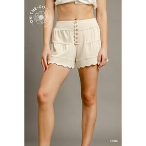 UMGEE - Scalloped High-Waisted Button Shorts - X Small